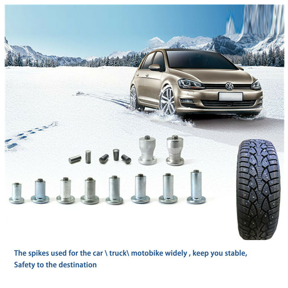 100PCS Universal Winter Aluminum Alloy Tire Cleats For Car Motorcycle SUV ATV
