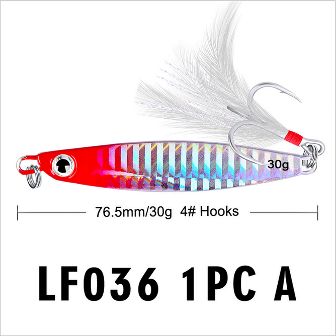 5Pcs 30g Jigs Fishing Lures Metal Hard Baits Lead Alloy FishLure Feather Hooks s