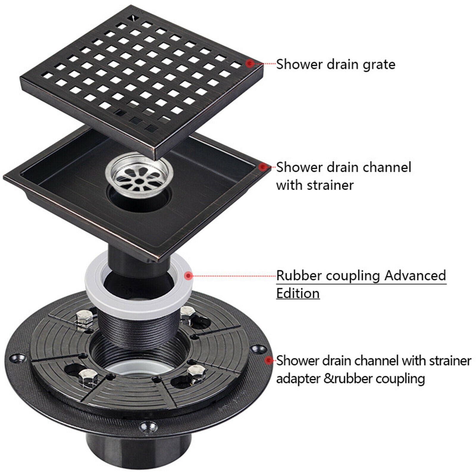 Square Shower Floor Drain Strainers Floor Waste Grates Grid Grate Black