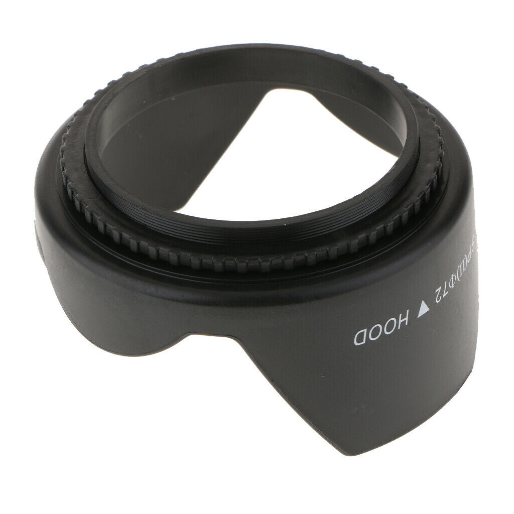 72mm Plastic Standard Crown Petal Flower Shaped Camera Lens Hood Black