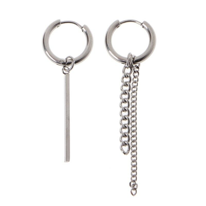 Korean Titanium Hip Pop Double Tassel Chain Drop Earrings Geometric Hoop Jewelry