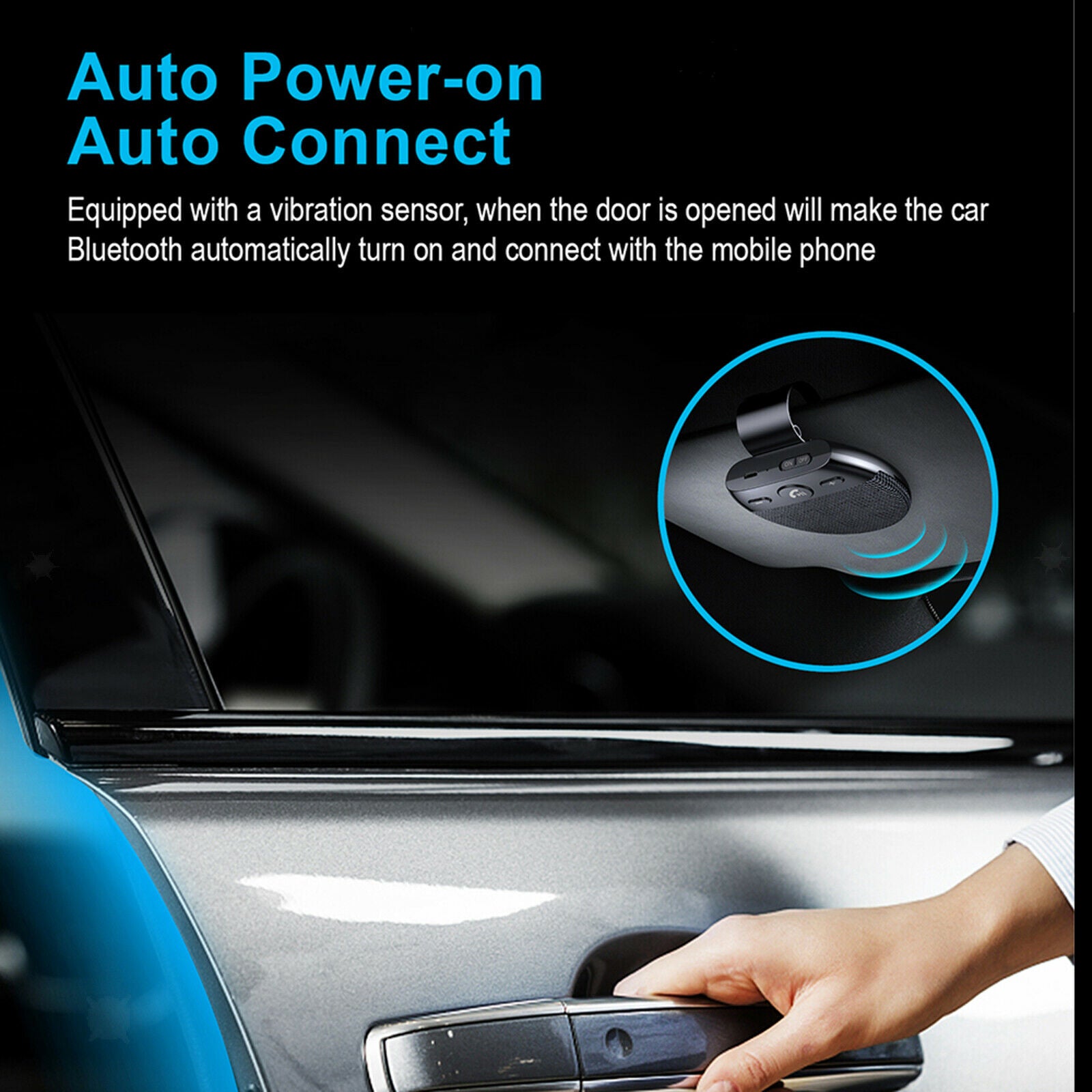 Bluetooth Car Speaker Receiver on Sun Visor for Handsfree Calling Black