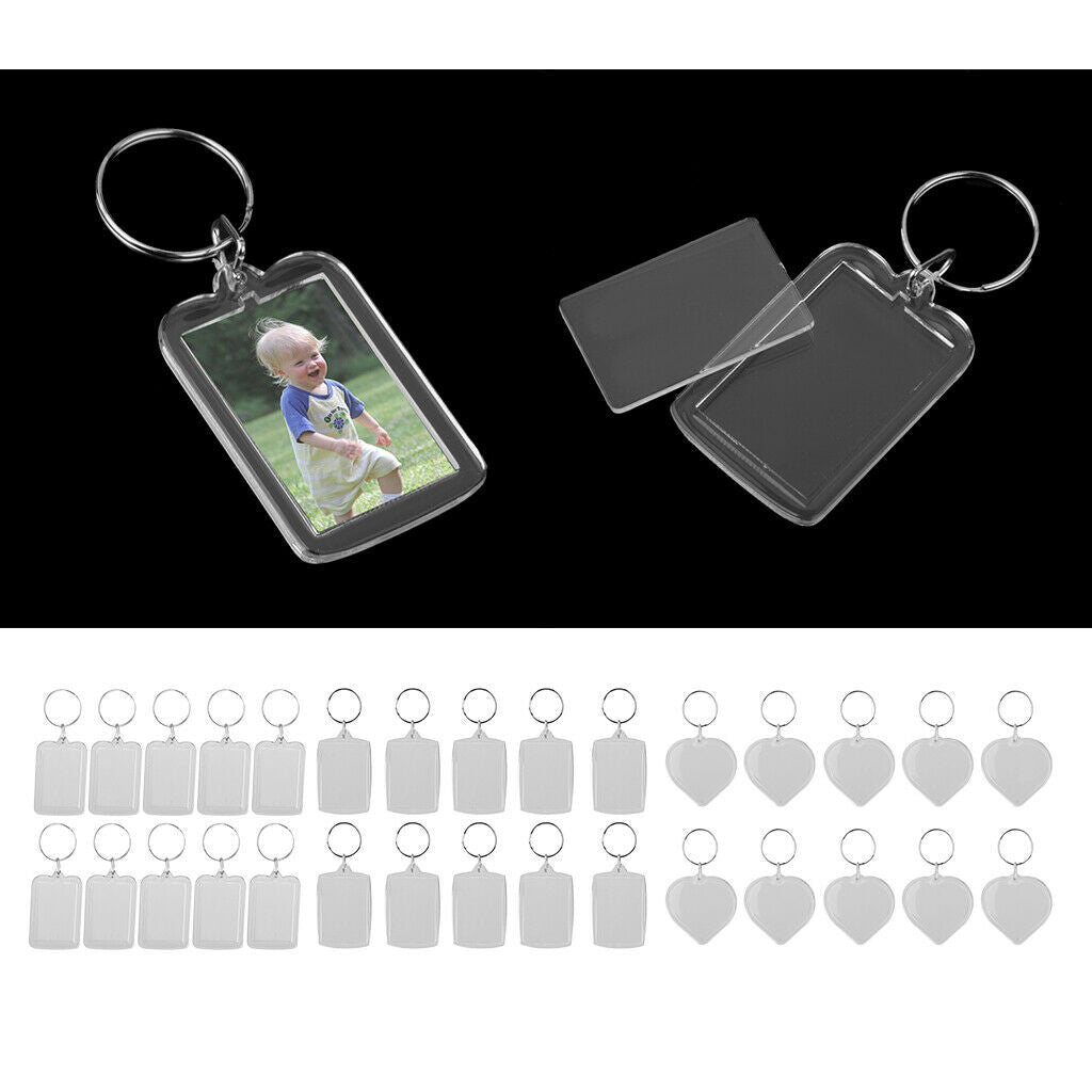 30Pcs Keychain Multipurpose Picture Insert Frame Keyring Presents Gifts