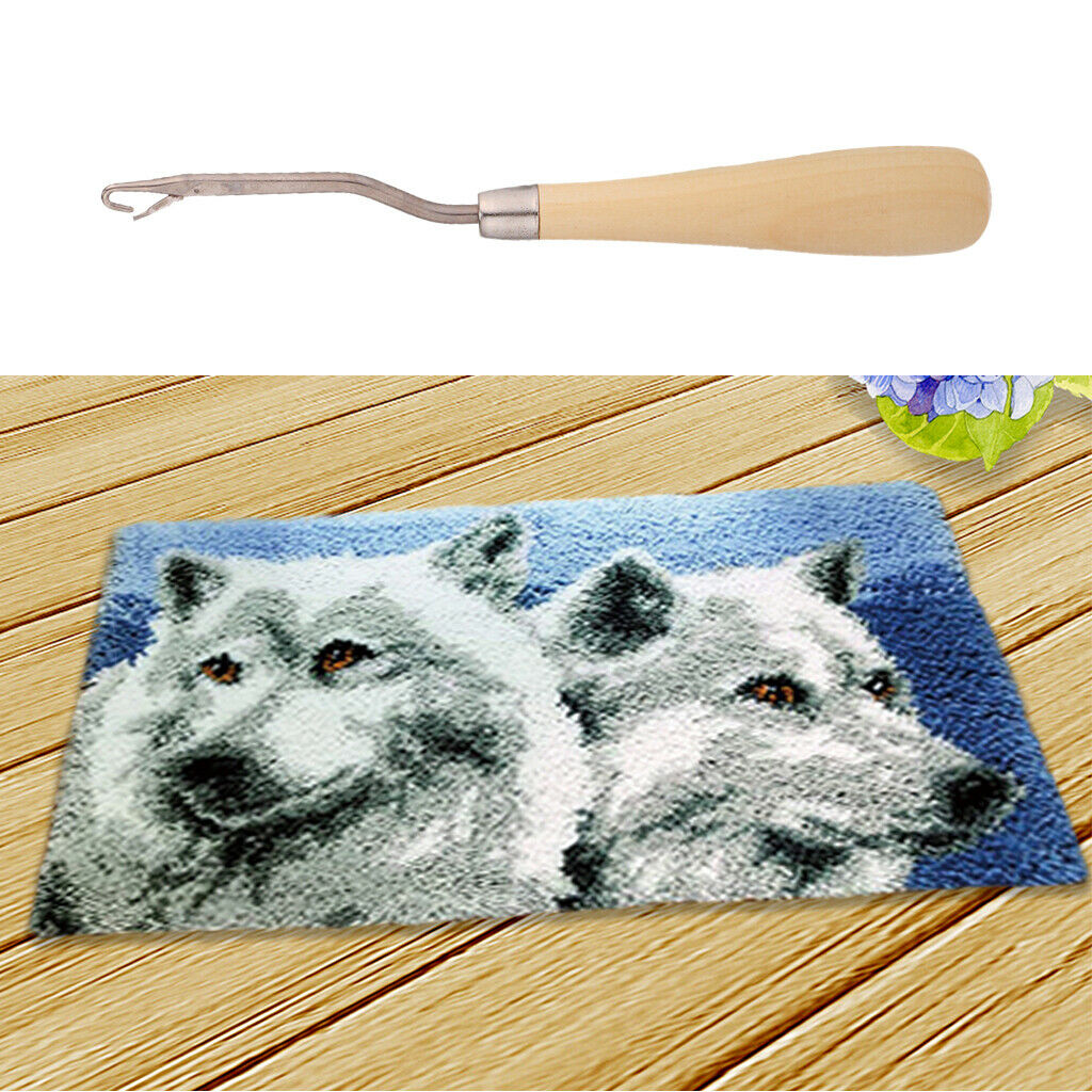 DIY Wolves Latch hook kit - with Wooden Crochet Hook Do Your Own Embroidery