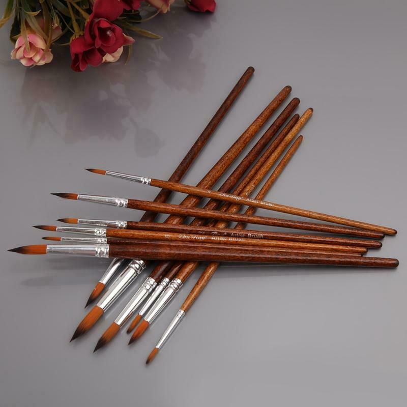 12Pcs Artists Paint Brush Set Nylon Hair Acrylic Watercolor Round Pointed Tip