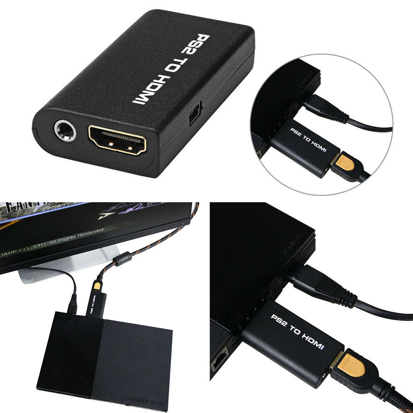 PS2 to HDMI Audio Video Cable AV Adapter Converter w/3.5mm Audio Output for HDTV