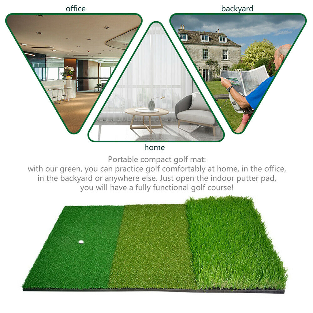 3 in 1 Golf Hitting Mats Training Lawn Outdoor Tri-Turf Grass Golf Putter Pads