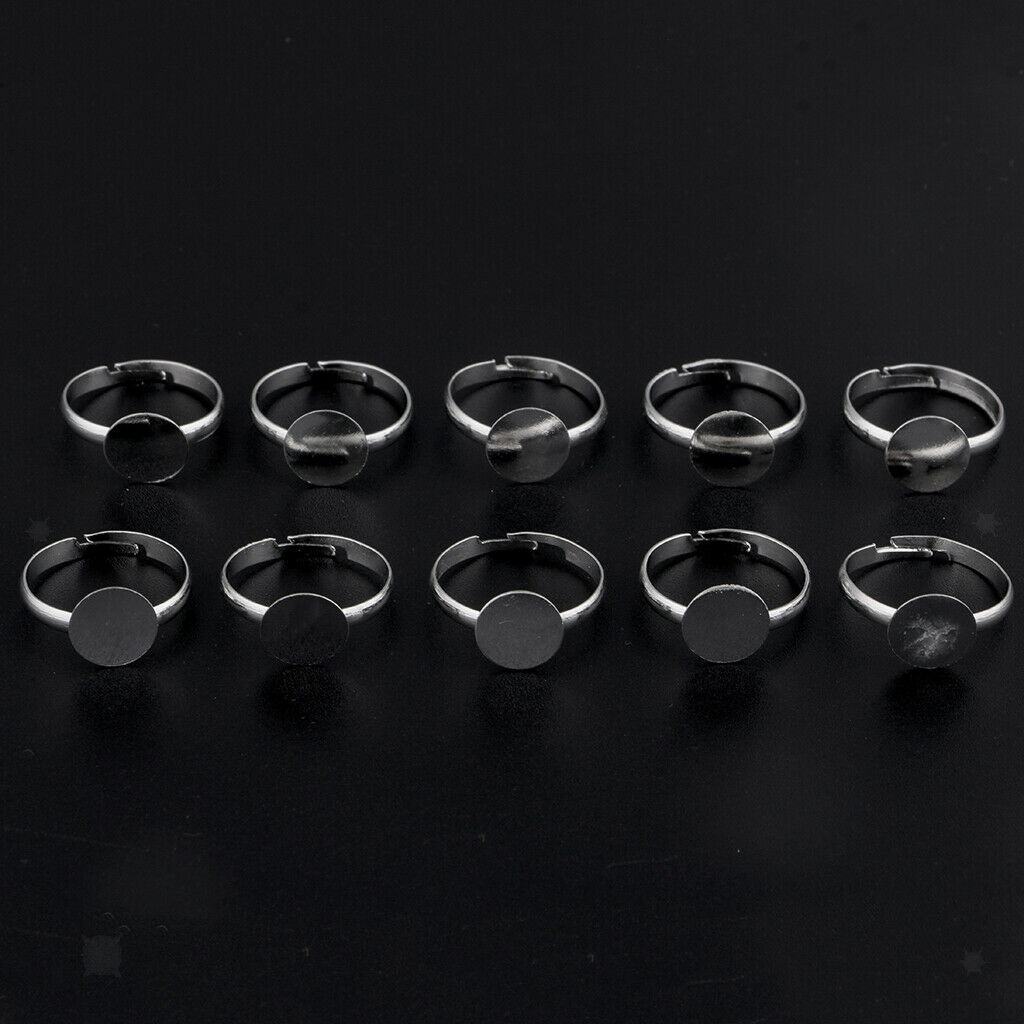 10 Pieces Adjustable Cabochon Ring Findings Base Ring Blanks 10mm