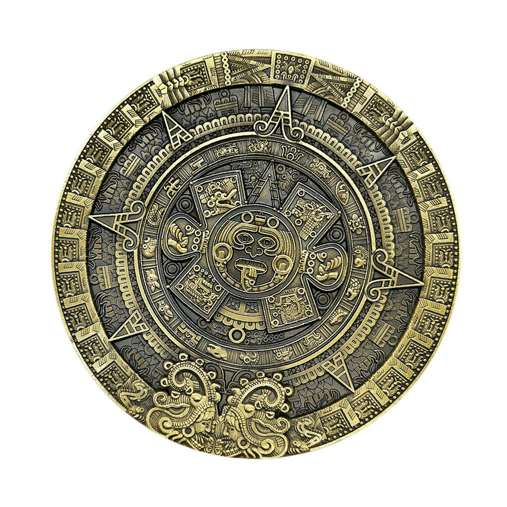 1pc 80mm Dia Mayan Aztec Calendar Bronze Coin Medallion Hobby Collection