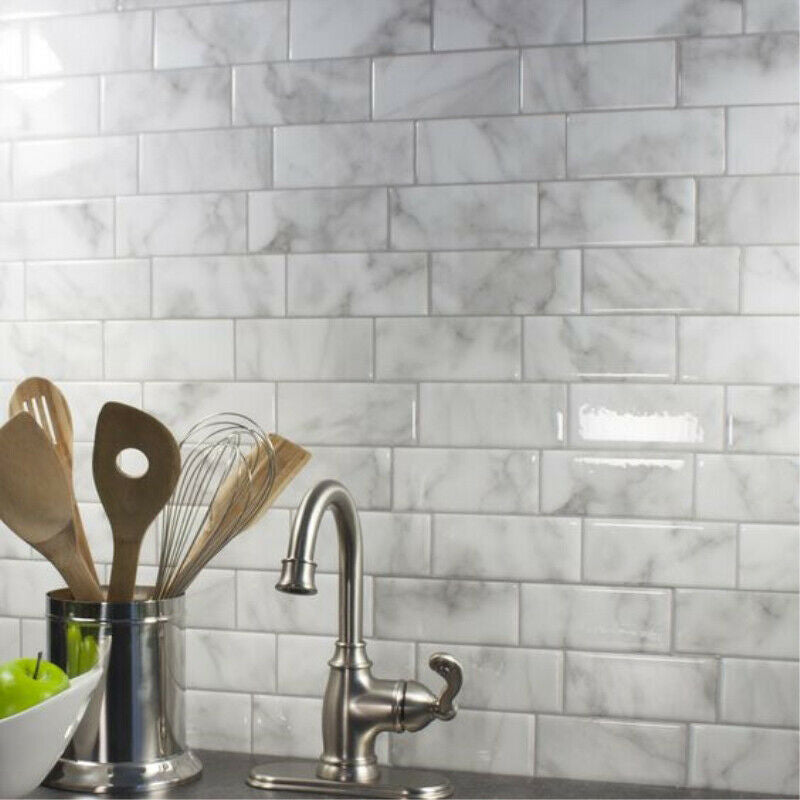 White Grey Marbles Mosaic Brick Peel and Stick Wall Tile Self-adhesive StickeDD