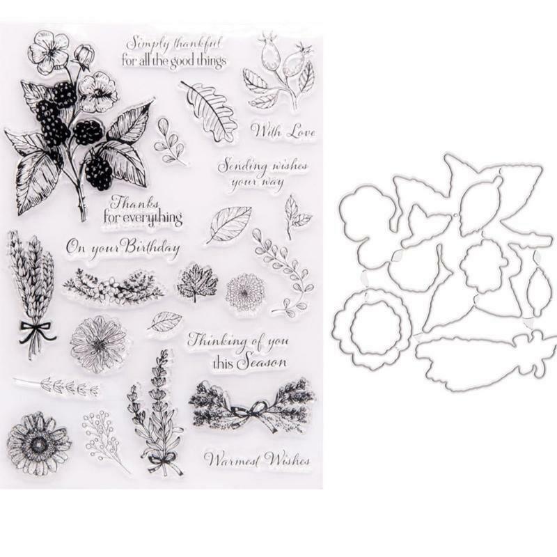 Wheat Flower Seal Stamp with Cutting Dies Stencil DIY Scrapbooking Emboss Photo