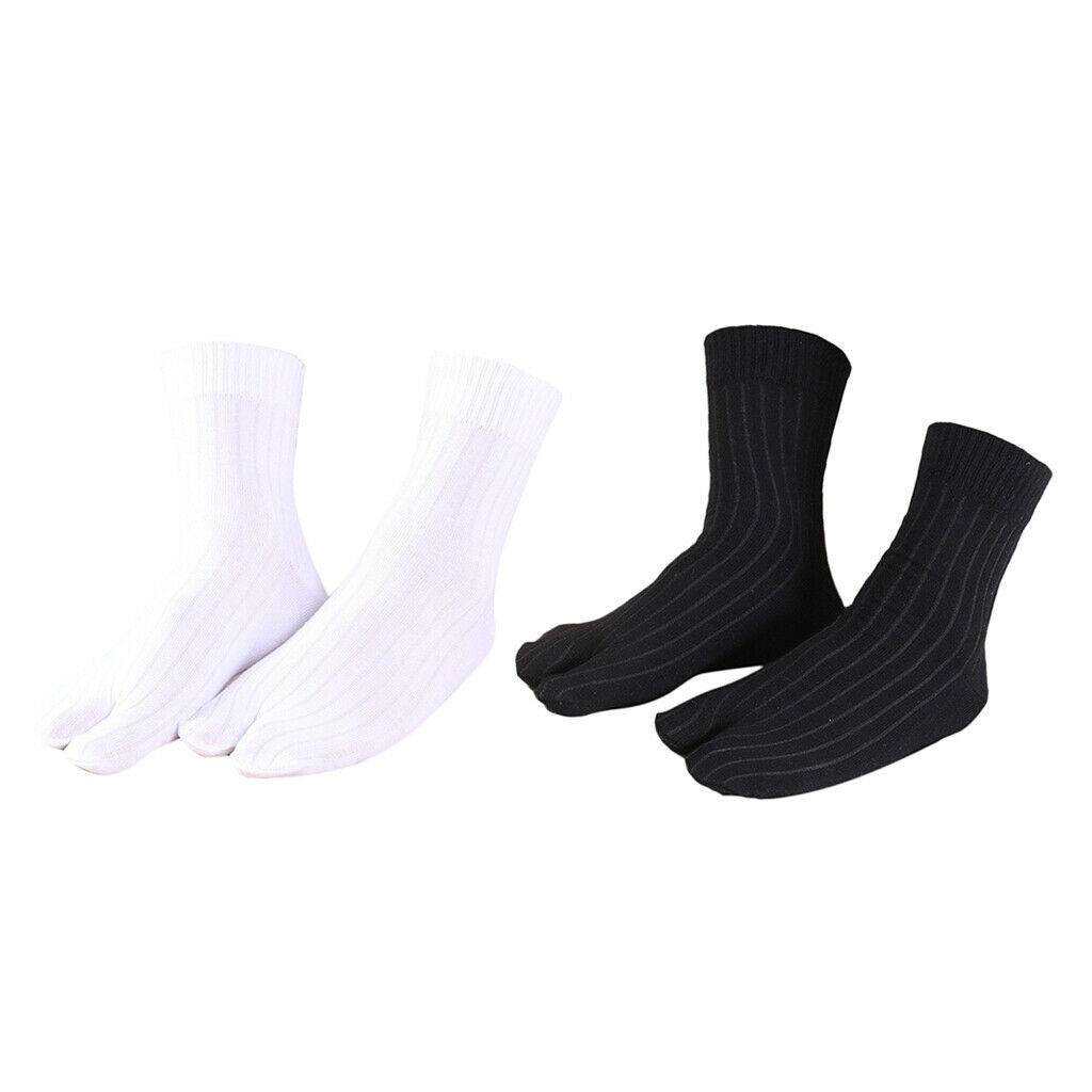 Men Elastic 2 Pairs Cotton Ankle 2 Toe Socks Striped Japanese Tabi Socks
