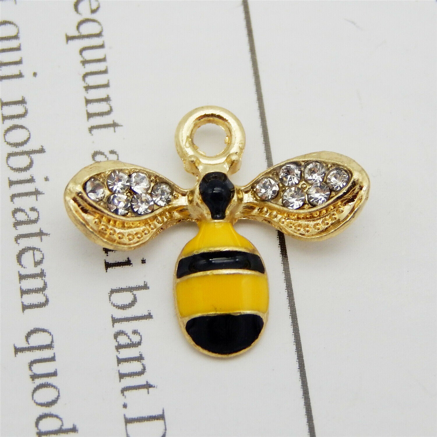 12 pcs Enamel Bee Charm Alloy Crystal Bumblebee Pendant Earring Findings 17*14mm