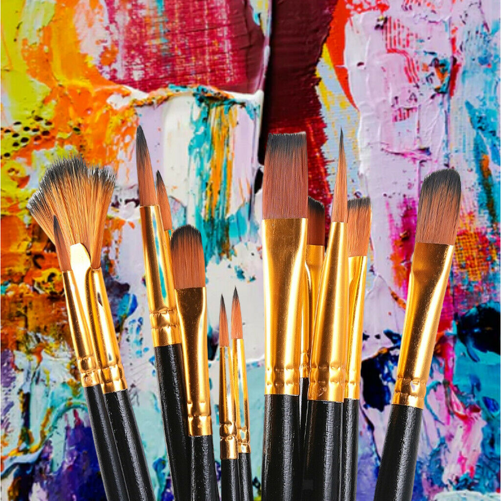 12x Paint Brushes Set Long Handle Assorted Tip Watercolor Nail Art Pens
