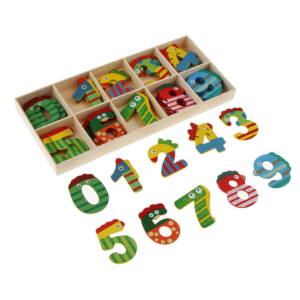 40Pcs Mix Color Wooden Numbers - Craft Number Cute Animal With Storage Tray
