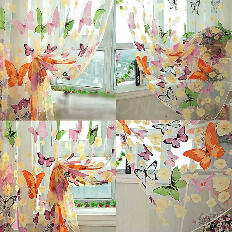 New Butterfly Print Sheer Curtain Panel Window Balcony Tulle Room Divider