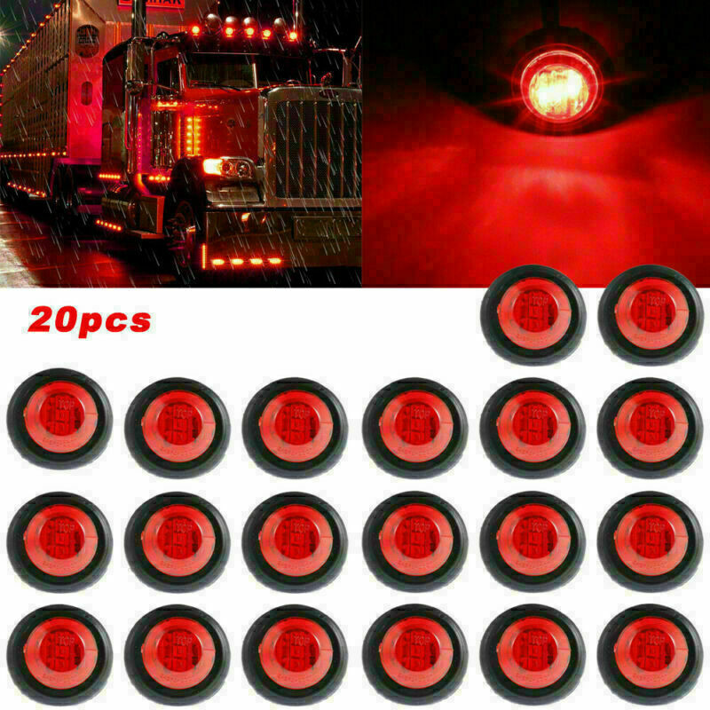 20Pcs Red Round Mini Side Marker Lights 3/4"LED Bullet Light Truck Trailer