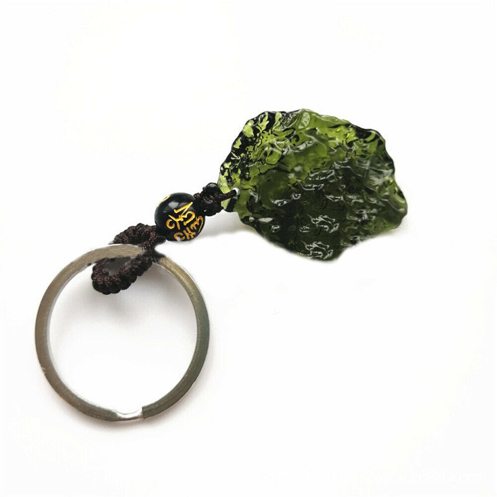 1PC Czech Green Meteorite Rough Stone Crystal Keychain DIY Pendant Jewelry Craft