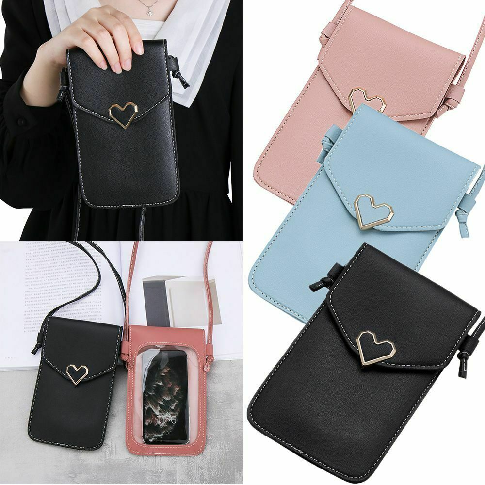 Bag PU Women Transparent Heart-shaped Decor Mobile Phone Bag Touch-Screen