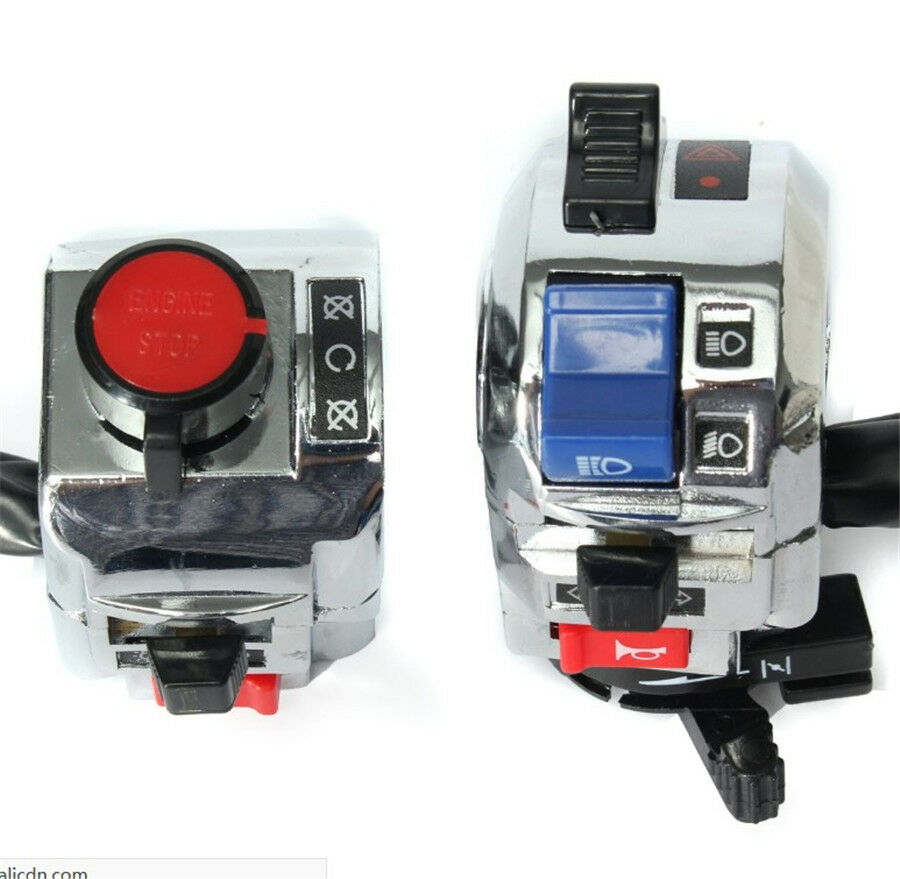 Pair Multifunction Motorcycle 7/8" Universal Handlebar Horn Light Control Switch