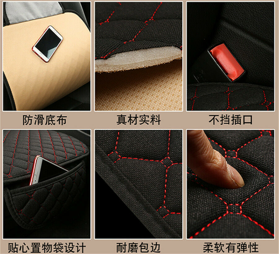 Breathable Fine Linen Seat Cover Mat Cushion Car Truck Front 2PCS Black Red
