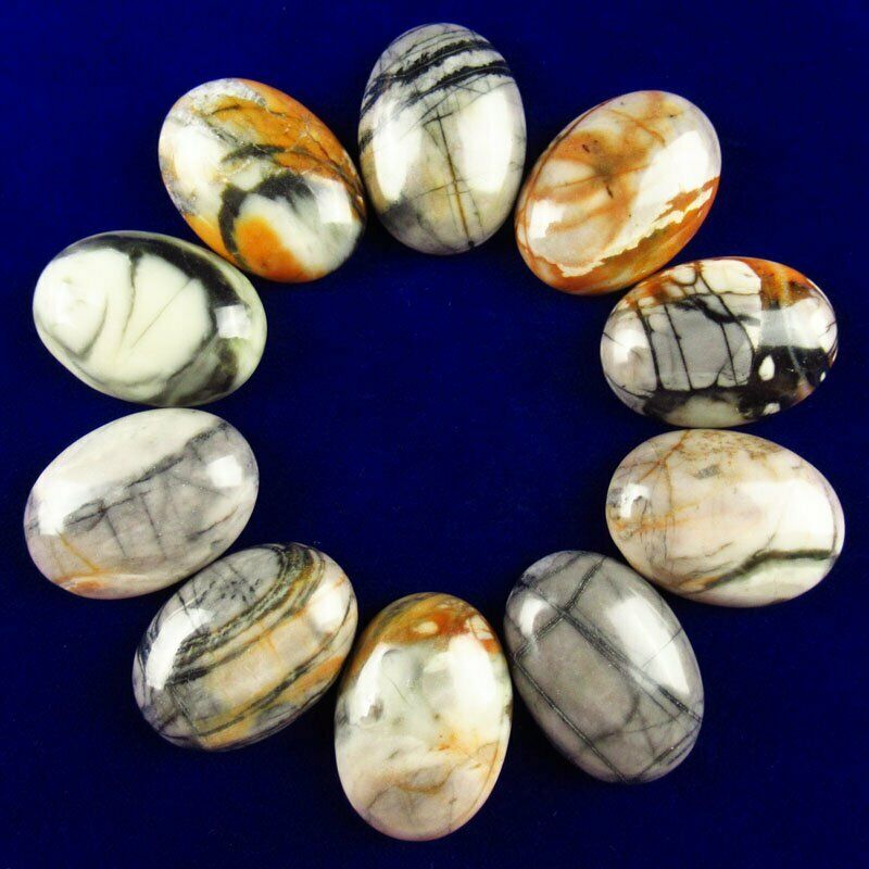 8pcs 42g Natural Picasso Jasper 25x18x6mm Oval Cab Cabochon A-288JM