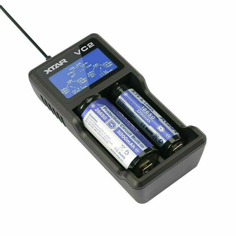 For XTAR VC2 Battery Fast Charger USB LCD Display for 18350 20700 21700 18650