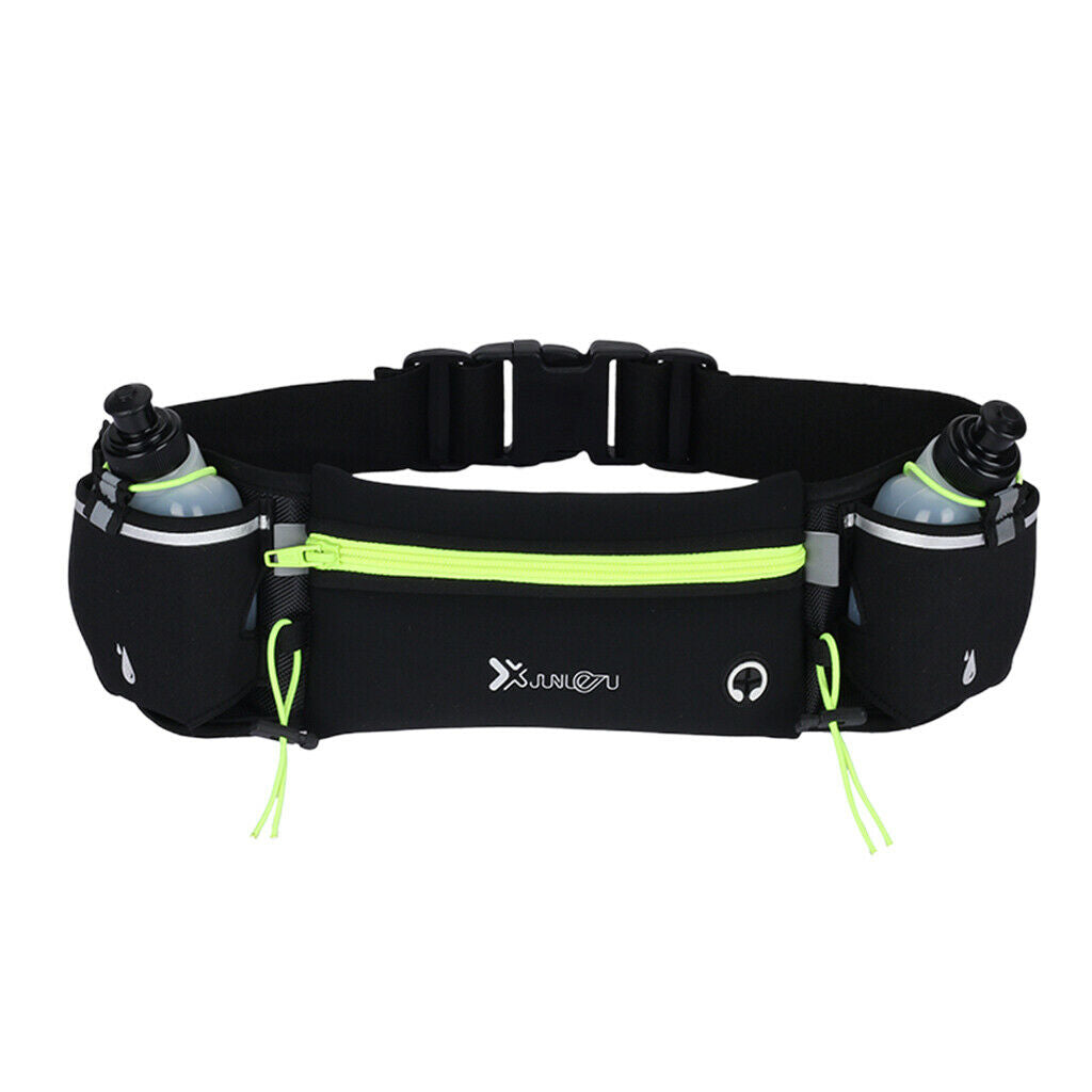 Running Belt with Bottle with Large Pocket for Jogging Cycling Camping Green