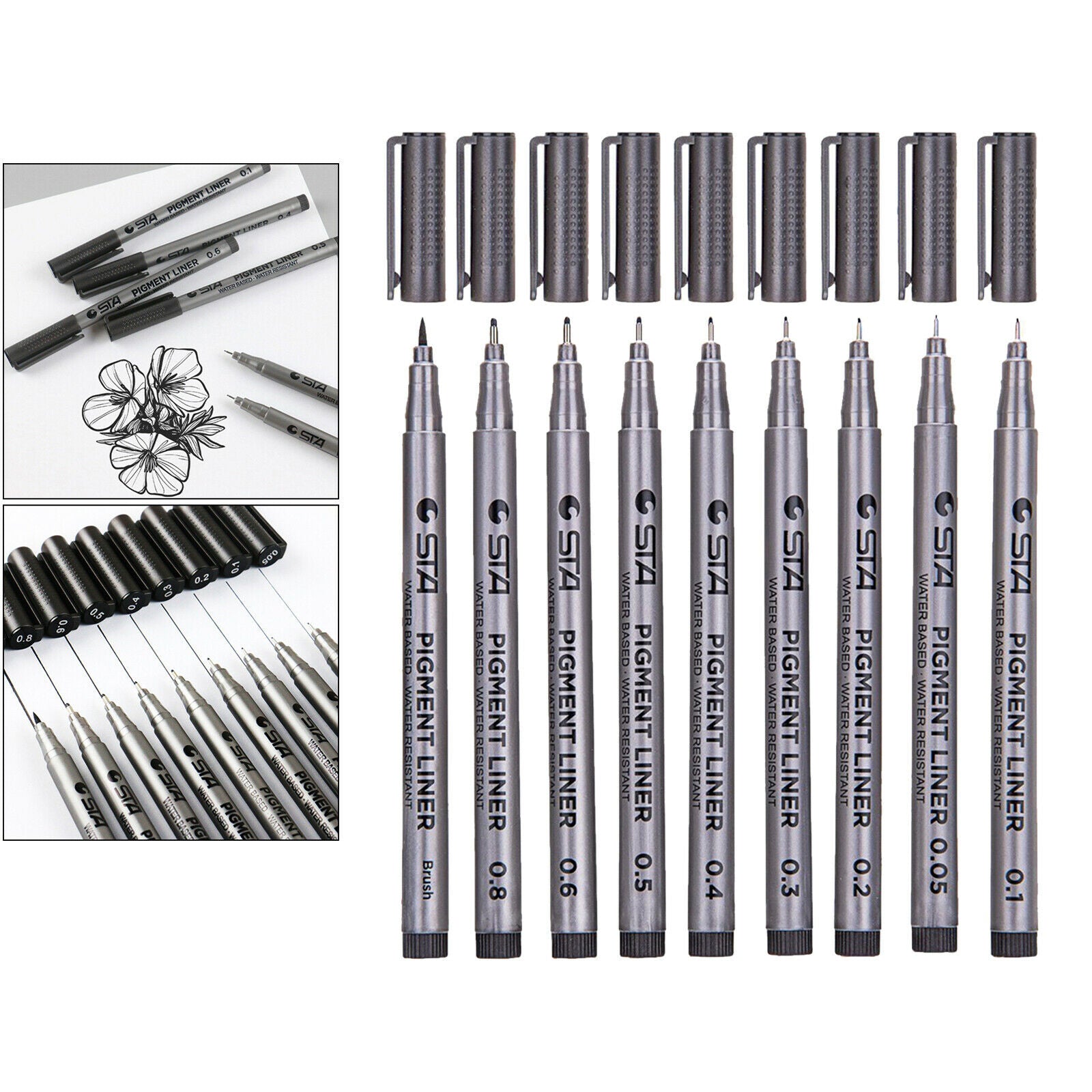 9 Pcs Precision Micro-Line Pens Black Fineliner Ink Drawing Pens for Comic