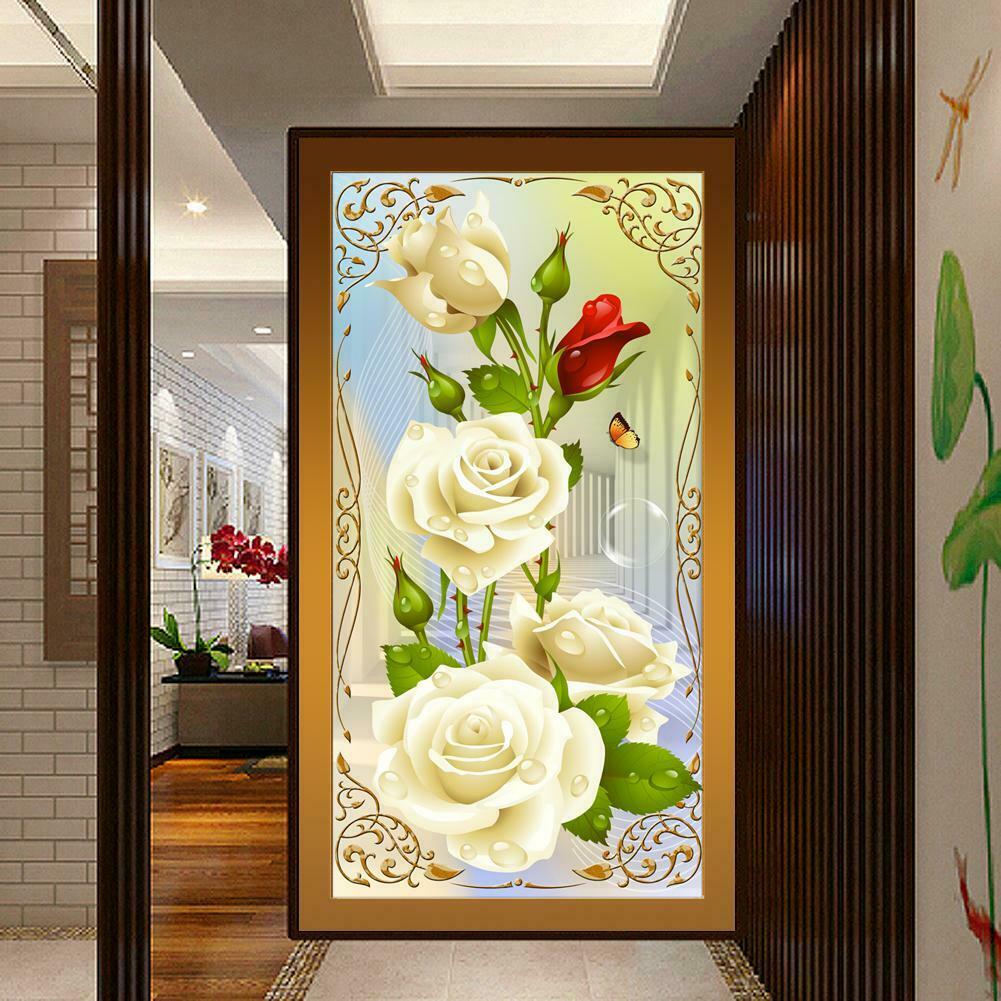 5D DIY diamond Painting Rose Flower Diamonds Wall Stickers Decor @