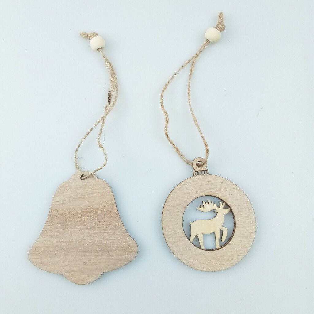 2PCS Christmas Wooden Pendants Ornaments Xmas Tree Crafts Elk+Bell