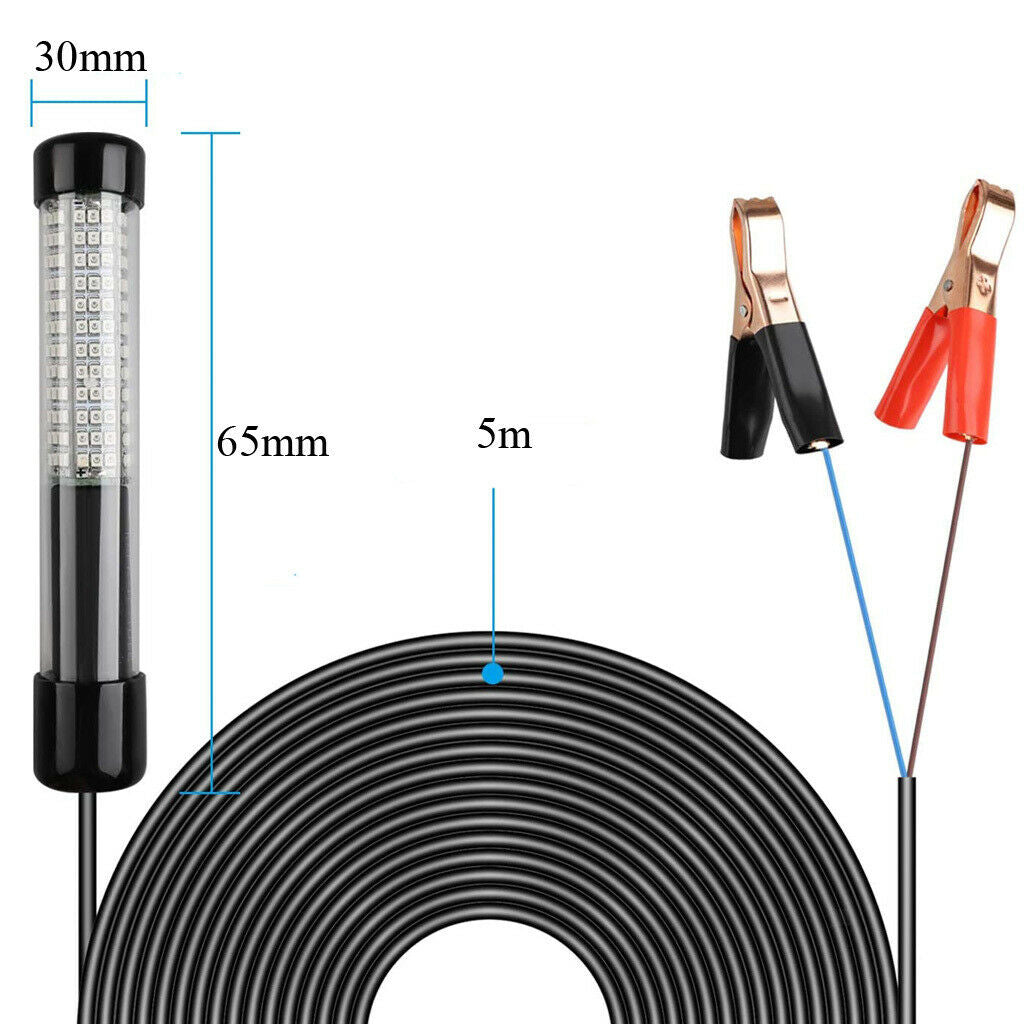 LED Underwater Fishing Light 12V Submersible Night Crappie Shad Squid Lamp -