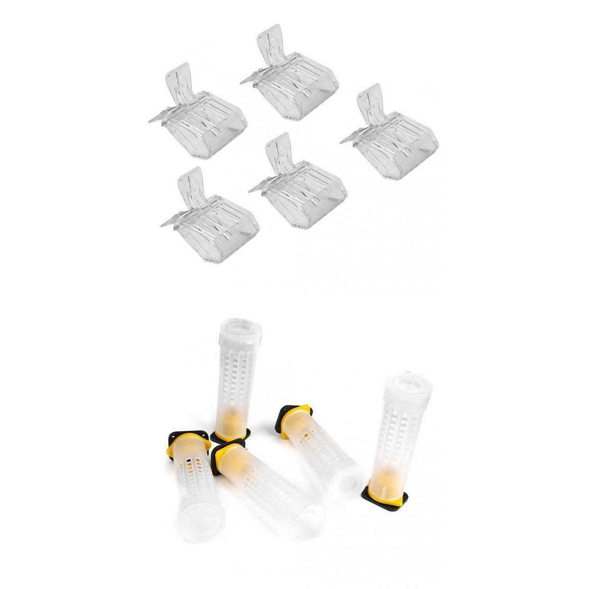 5 Queen Bee Roller Rearing Cages Holder+5 Clip Queen Bee Catcher Beekeeping Tool