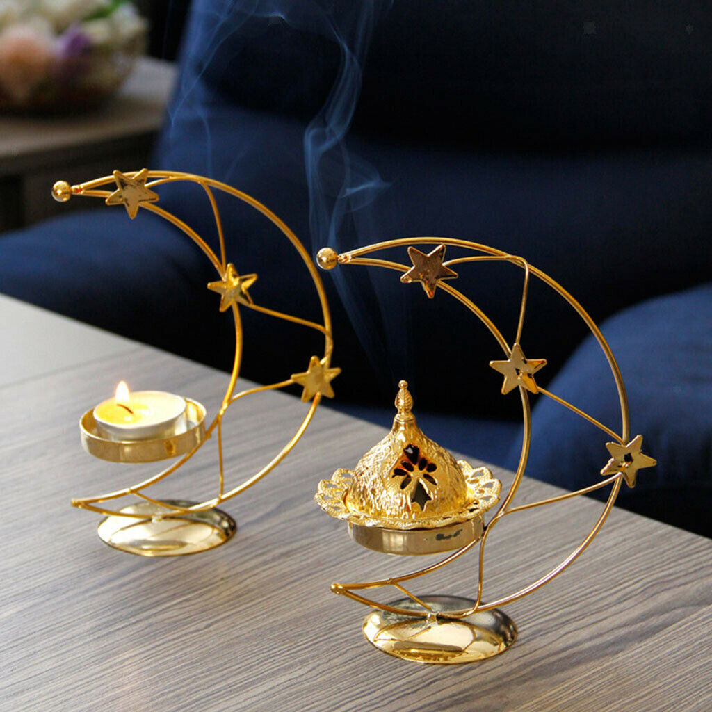 Luxury Metal Moon Frame Incense Burner Candle Holder Censer Home Decor
