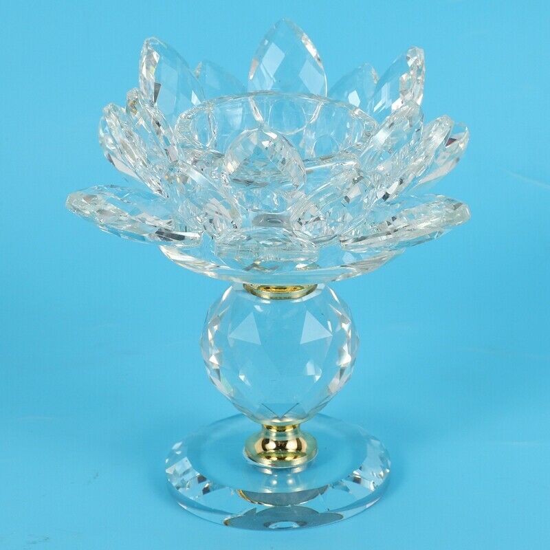 Glass Block Lotus Flower Metal Candle Holders Feng Shui Home Decor Big TealighR8