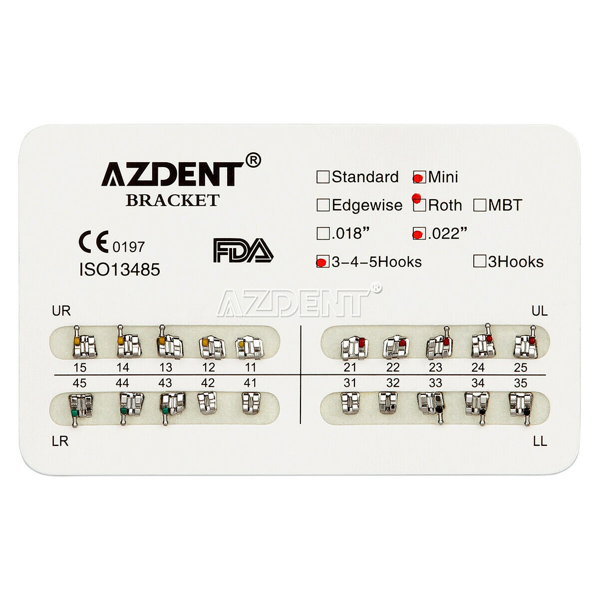 50 X AZDENT Dental Orthodontic Brackets Braces Mini Roth 0.22 Slot Hooks 3-4-5