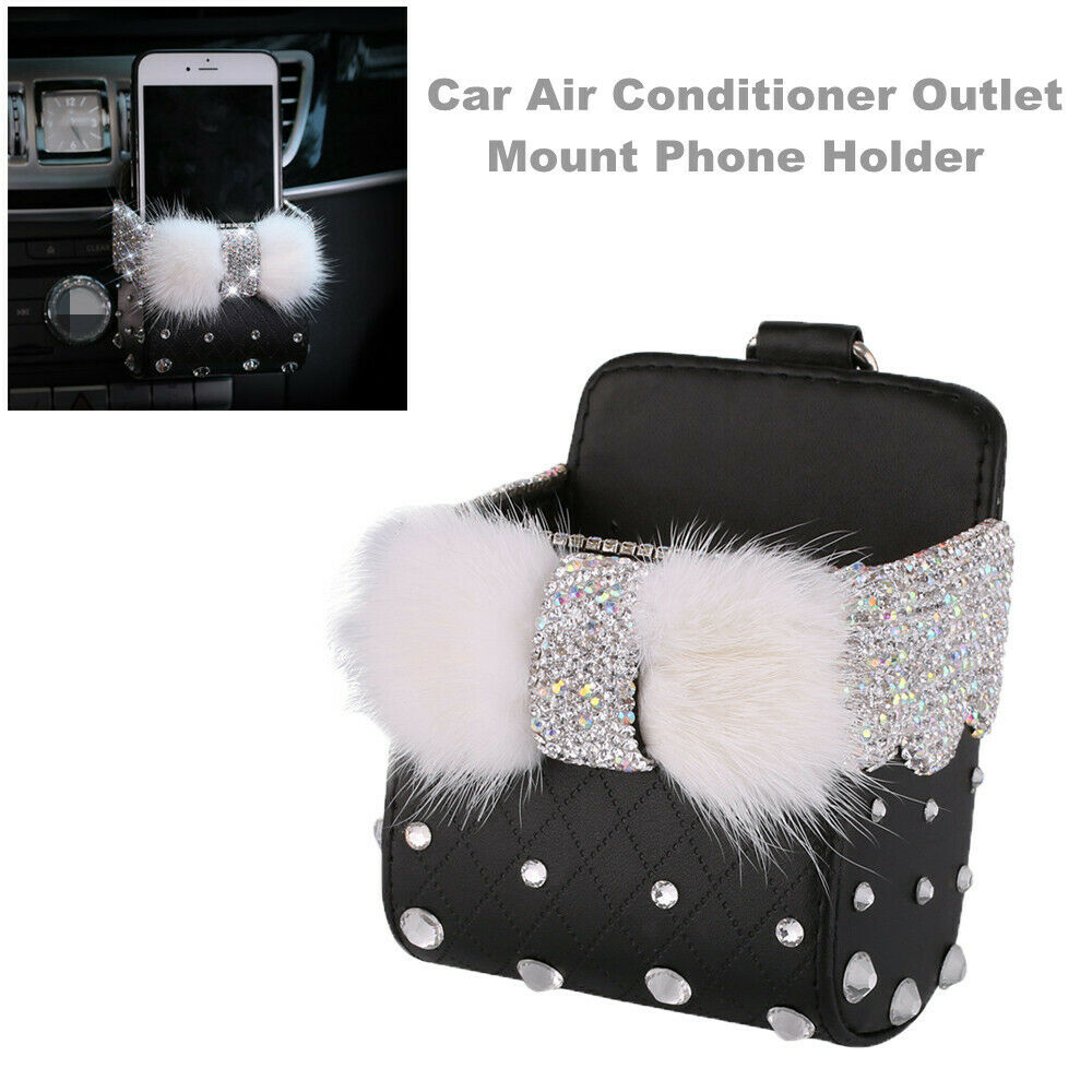 Bling Diamond Car Air Conditioner Outlet Storage Hanging Bag Mobile Phone Holder