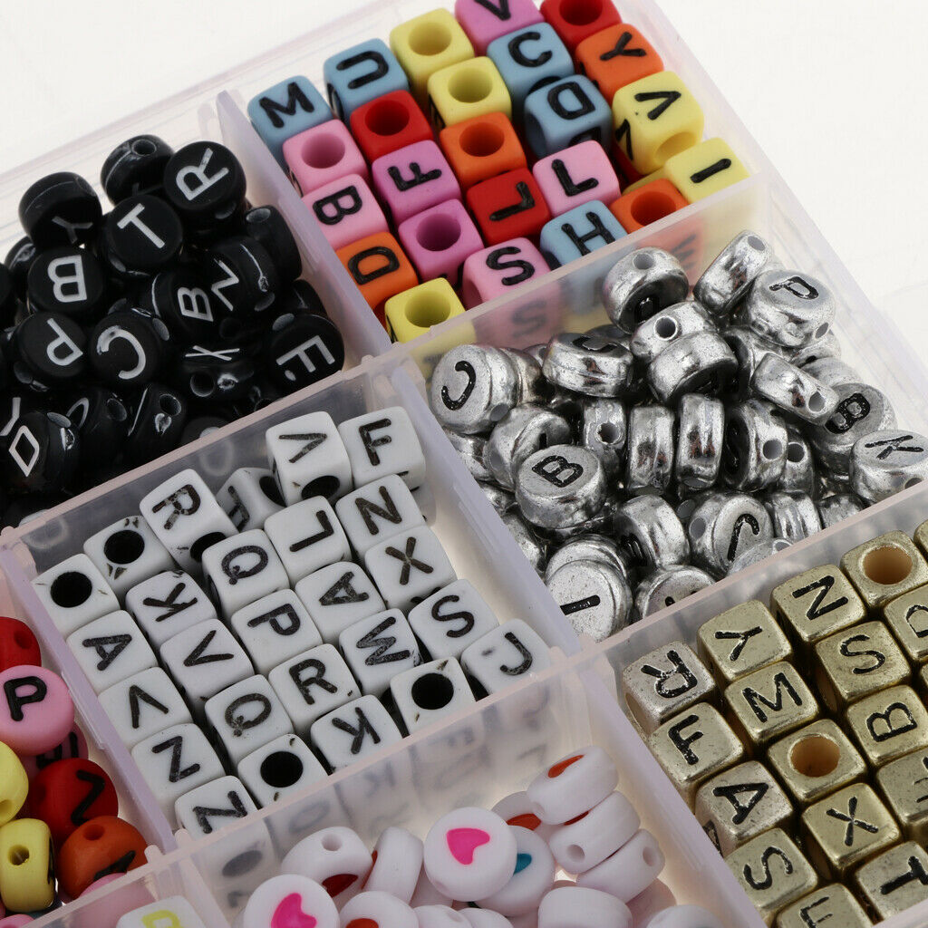 1100Pcs Mixed Color Alphabet A-Z Cube/ Round Beads for Jewelry Making DIY
