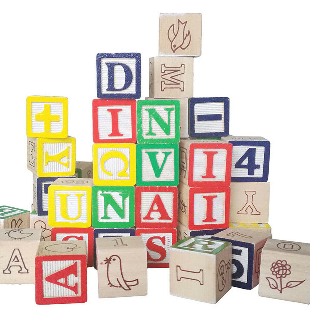 50pcs Wooden ABC Letters Cubes Stacking Blocks Kids Toddlers Educational Set