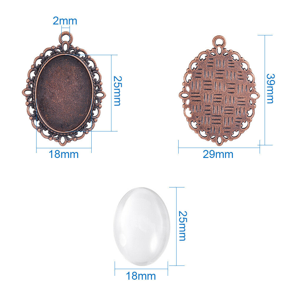 30 Pcs Oval Pendant Trays Bezel with Dome Glass Cabochon for DIY Jewelry Making