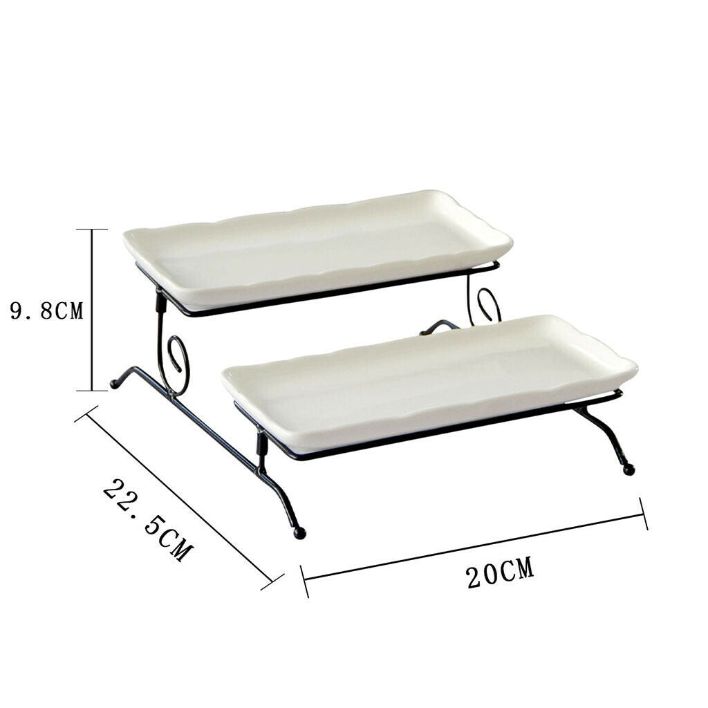 2 Tier Serving Stand Set with 2 Porcelain Serving Platters for Dessert Cake
