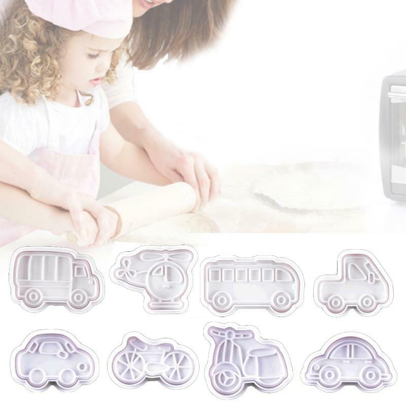 8pcs Bicycle Car Pattern Plastic Baking Mold Kitchen Biscuit Cookie Cutter Mould