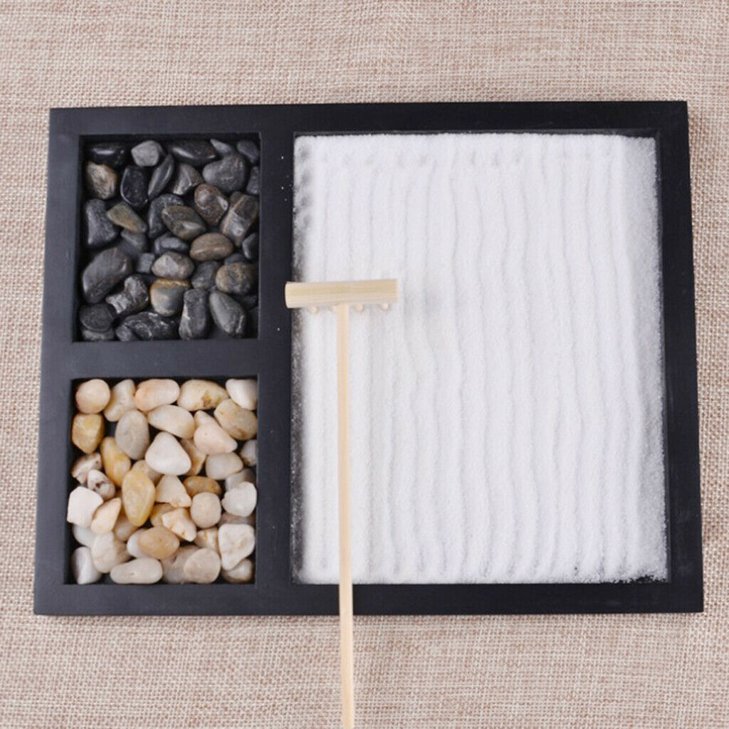 Zen Garden Sand Tray Stone Wooden Rake Sands Home Room Fengshui Ornament #2