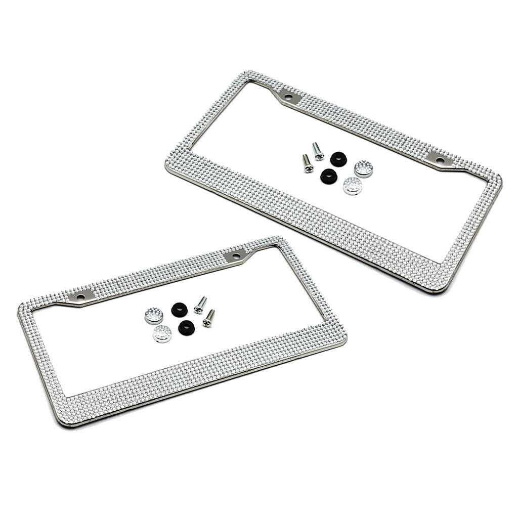 2pcs Bling Crystal License Plate Frame Motorcycle License Bracket with Screw