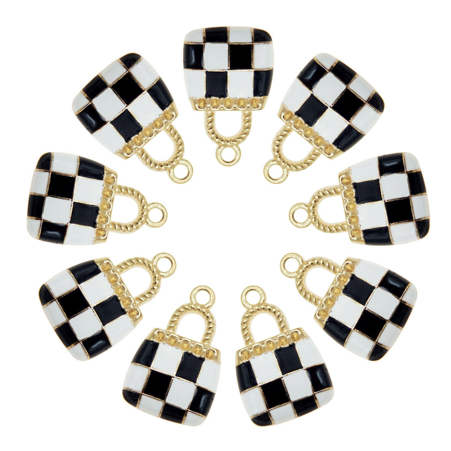 30pcs Enamel Black&White Check Handbags Charms Jewelry DIY Findings Accessories