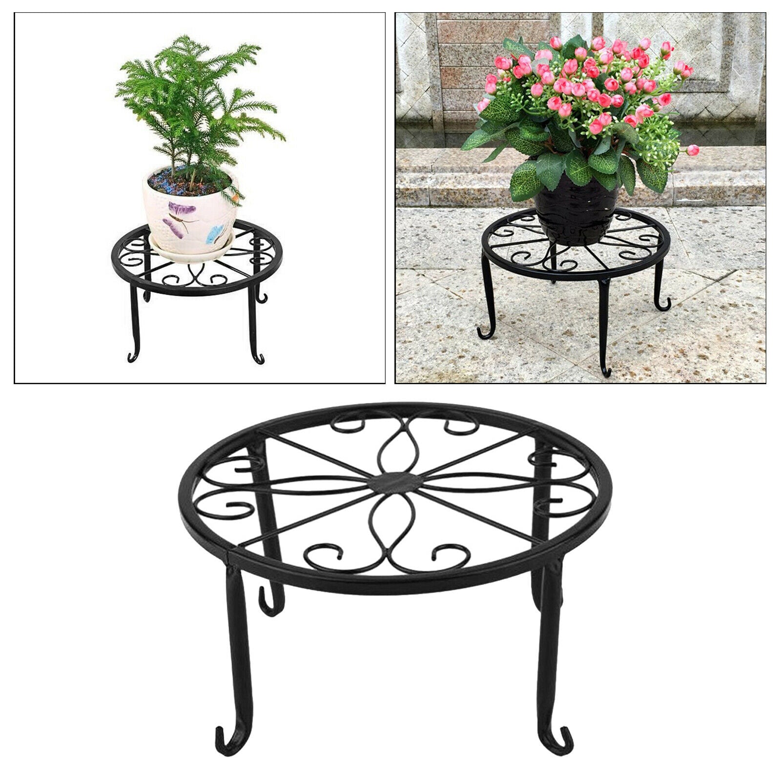 Flower Pot Stand Iron Low Flower Shelf Indoor Outdoor Rustproof for Home