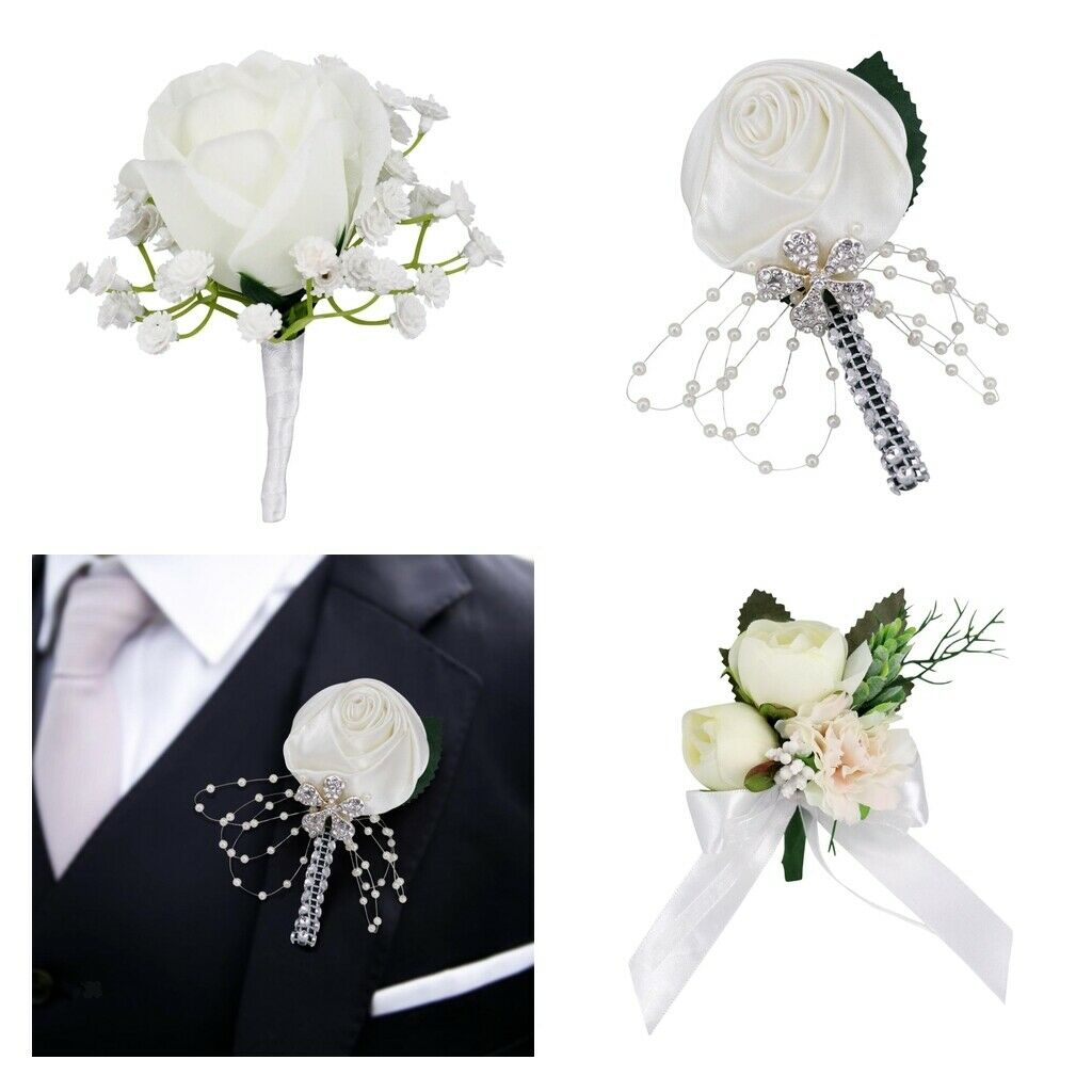 Pack of 2 Boutonniere for Men Handmade Wedding Flowers Lapel Pins Groomsman
