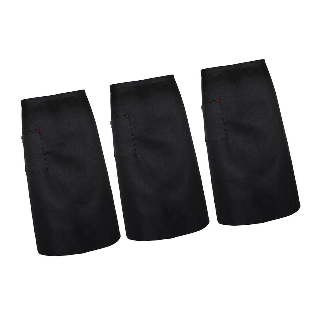 3pcs Black Restaurant Home Kitchen BBQ Cooking Short Adjustable Aprons with