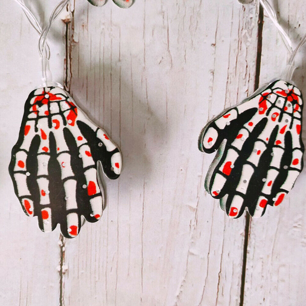 Halloween String Lights 20LEDs Skeleton Hand Ghost Decor Battery Indoor Outdoor
