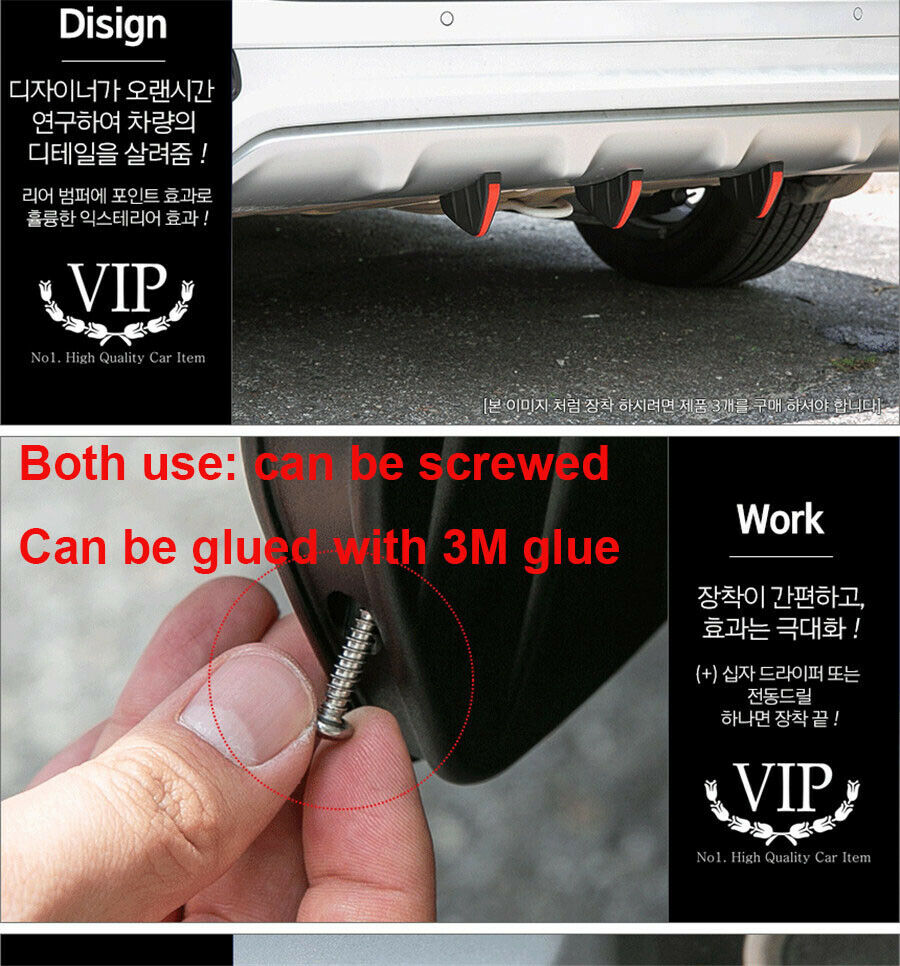 3x Rear Bumper Diffuser Fin Spoiler Lip Wing Splitter Protector ITEM NEW